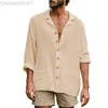 Мужские повседневные рубашки летние мужская льняная рубашка с длинным рукавом тонкая сплошная крутая одежда свободная гавайская корейская модная уличная платье Новый мужской стирт L230721