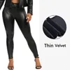 Women's Leggings Winter Black Leather Leggings Women Skinny Push Up High Waist Legging Pockets PU Pants Thin Velvet Trousers Stretch Sexy Leggins 230720