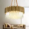 Modern Crystal Lamp Chandelier för vardagsrum Lyxig guld runt rostfritt stålkedja ljuskronor belysning 110-240v210j