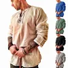 T-shirts pour hommes Printemps Été Mode pour hommes T-shirt à manches longues Breaable LaceUp Coton et lin Tee Hippie Chemises Tops Camiseta Hombre # G3 J230721