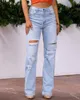 Damesjeans Kleding Gebleekt Lichte kleur Casual Ripped Denim Broeken Broeken Zomer Lente Volledige lengte