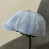 Berets Vintage Denim Baskenmütze Hüte Für Frauen Einfarbig Sboy Caps Achteckige Hut Gewaschen Flache Kurze Krempe Maler Kappe