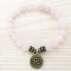 SN1107 Véritable Quartz Rose Bracelet En Laiton Antique Om Bouddha Lotus Charme Bracelet Cadeau Pour Her2079