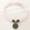 SN1107 Echte Rozenkwarts Armband Antiek Messing Om Boeddha Lotus Bedelarmband Cadeau voor Her2079