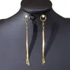 Boucles d'oreilles créoles plaqué or 18 carats pour femmes longue chaîne avec perles Contour du visage bijoux de mode accessoires d'oreille de fête de mariage