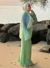 Basic Casual Dresses Summer Elegant Gradient Pleated Flare Long Sleeve O Neck Dres Elastic Lady Holiday Beachwear Vestido 230721