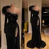 Imagen real Vestidos de noche elegantes de la noche brillantes lentejuelas de plumas de plumas Ruffles lujo de lujo vestido de graduación hecha a medida tren de barrido larga 265f