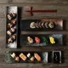 Płytki Kuchnia Kreatywny prostokąt sushi talerz sashimi zimne danie japońska ceramiczna restauracja retro długie gruboziarniste ceramika 1pc