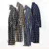 Men's Sleepwear Spring Autumn Plaid Bathrobe Men Sleep Top Kimono Robes For Male Full Pure Cotton Long Bath Robe Bride Dressing Gown M-4XL