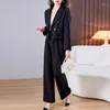 Vrouwen Tweedelige Broek Vrouwen Set Vrouw 2 Stuks Pak Oversized Sets Vrouwelijke Losse Double Breasted Korte Blazer Kleine Jassen Wijde Pijpen Pakken