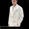 Garnitury męskie Niestandardowy krawiec wykonany na zamówienie Formalne ślubne płaszcz z kurtki na wełny biały granatowy wełniany lniany wiosenny lato