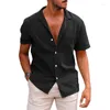 Men's Casual Shirts Selling 2023 Summer Lapel Solid Short Sleeved Shirt Button Cotton Linen