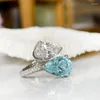 Cluster Rings Original Design Silver Sterling 925 White and Aquamarines Two-tone Gem Water Drop Engagement Ring Luxury Fresh Ladies Jewelry