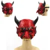 Máscaras de festa Cosplay Creepy Terrible Devil Red Demon Evil Horn Teeth Scary Halloween Mask Full Face Costume Prop for Carnival Themed 230721
