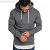 Hoodies Masculinos Sweatshirts Fashion Khaki Men Hoodies Hip Hop Streetwear Casual Hoodies Sweatshirts Elasticity Color Solid Fleece Thick Ward Threaded Cuffs L230721