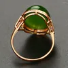 Klusterringar vintage oval grön jade smaragd ädelstenar diamanter för kvinnor 18k rosguld fyllda fina smycken bijoux födelsedagsfest gåvor
