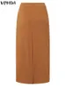 Faldas VONDA elegante OversizedSkirt 2023 moda mujer alta cintura sólido plisado Midi Casual fiesta paquete Hip Bodycon 230720