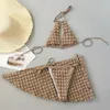 Dameszwemkleding Damesbadpak Bikini Set Tweedelig badpak met trekkoord Hollow Halter Bubble Check Beach Borstvoeding