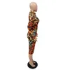 Basic Casual Jurken CM.YAYA Vrouwen Luipaard Print Rits Omhoog Turn-down Hals Lange mouw Gestapelde Bodycon Midi Jurk Elegante Actieve Ruches Gedrapeerde Jurken 230720