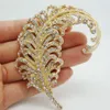 Whole - Pretty Peacock Feathers 18K gold-plated Clear Rhinestone Crystal Brooch Pins257f