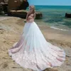 2021 Bella ragazza di fiore abiti per matrimoni Principessa gioiello coda lunga pizzo Apliques grande fiocco Sweep treno bambini piccoli Santo Pageant 296Z