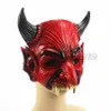 Maschere per feste Cosplay Raccapricciante Terribile Diavolo Rosso Demone Male Corno Denti Spaventoso Maschera di Halloween Full Face Costume Prop per Carnevale a tema 230721