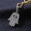 iced out Hamsa hanger ketting voor mannen luxe designer heren bling diamant Hand van Fatima hangers hiphop 18k verguld geluk j248C