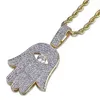 iced out Hamsa hanger ketting voor mannen luxe designer heren bling diamant Hand van Fatima hangers hiphop 18k verguld geluk j248C