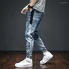 Мужские джинсы стильные для мужчин Slim Fit Mens Cowboy Pants Hare Charmen Blosers Wide gat 2023 Тенденция низкая подъемная труба классическая труба Kpop xs