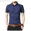 Camisas Casuais Masculinas Camisa Masculina Shorts Manga Slim Fit Camisa Xadrez 2022 Verão Camisa Social Masculina Chemise Homme L230721