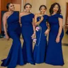Sexy Royal Blue One Shoulder Lange Brautjungfernkleider Nigerianische Afrikanische Elegante Meerjungfrau Trauzeugin Kleider für Hochzeiten242i