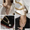 Pendant Necklaces Exaggerated Gold Thick Chain Large Pearl Necklace Trendy Net Red Fashion Neck Jewelry Clavicle Drop Delivery Pendan Dhkih