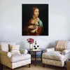 Figure Canvas Art Lady avec une œuvre d'art de Léonard de Vinci faite à la main d'hermine pour la décoration intérieure classique