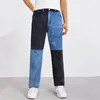 Herr jeans mode färg block lapptäcke rak män baggy byxor hip hop losska kvinnor denim byxor lyx pantalon homme 230720