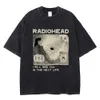 Men's T-Shirts Summer Vintage Men T-shirts Radiohead Print TShirt 100% Cotton Washed Vast Hip Hop Streetwear Breathable Tops Casual Y2K Clothes 230720