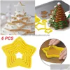 Bakvormen Nieuwe 6 stks/set Kerstboom Cookie Cutter Mold Xmas Plastic Diy 3D Jaar Koekjes Peperkoek Mod Maker Stamp Tool 202 Dhfrj