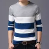 Mäns t-shirts Trend Men's Long Sleeved Pullover Loose Stripe Patchwork Jumper Round Ne Tshirt Knitwear in Sweater For Spring and Autumn J230721