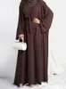 Ethnic Clothing 2 Piece Abaya Kimono Matching Muslim Set Ramadan Abayas for Women Dubai Turkey Inner Hijab Dress African Islam Clothing Jilbab 230720