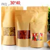 Brown Stand up Kraft paper Zip Lock bags with Clear Window 100pcs Reclosable ziplock pouches Zipper seal Packaging bag 20x30cm2627