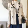 Women's Leather Sheepskin Coat Autumn Short Pocket Slim Fit Black And White Contrast Color Stitching Genuine Suit Jacket