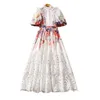 2023 outono branco floral impressão bordado vestido lanterna manga gola painéis longos maxi vestidos casuais s3q210720