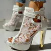 Jurk Lace Belt Buckle High Heel Peep Toe Hollow Platform Sandalen Zomer feestlaarzen grote damesschoenen 230720