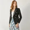 W050 Feature Crop Blazer zakelijke bijeenkomst Lente femmelondon Kwaliteit Europees Ontwerp PU lederen kraag Slank Zwart OL Formeel Classi195P