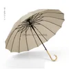 Parapluies 16 Côtes Droite Parapluie Coupe-Vent Solide Couleur Longue Poignée Femmes Hommes Bambou Poignées Pongé Drop Livraison Maison Jardin Maison Dhsqx