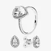 Auténtico 925 Silver Teardrop RING y EARRING sets Caja original para Pandora CZ diamond Mujer Joyería de boda lágrima Anillo stud 258c