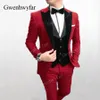 Gwenhwyfar 2019 novos ternos formais masculinos para formatura colete de veludo vermelho 3 peças vestido de noivo terno conjunto masculino smoking de casamento para homem noivo239c