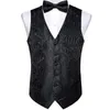 Mens Suits Blazers Black Paisley Tank Top Neckline Bow Pocket Square Cufflinks Dress Set 230720