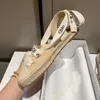 Sandálias estilo designer de moda verão clássico sapatos de lona femininos solado largo confortável salto plano corda tecida à mão sapatos de pescador 35-41 com caixa