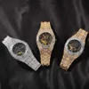 Relógios de Pulso Hip Hop Full Iced Out Relógios Masculinos Aço Inoxidável Mecânico Luxo Strass Quartzo Quadrado Relógio Comercial 221230219k