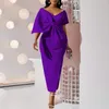 Etnische Kleding Afrikaanse Vrouwen Lange Jurken 2023 Zomer Sexy Grote Strik Elegante V-hals Feest Bruiloft Polyesteri Wit Roze Paars Gewaden Maxi